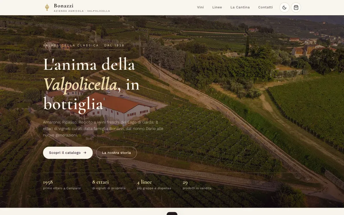 La home del negozio di vino Bonazzi sopra i vigneti della Valpolicella, costruita su fornace.net
