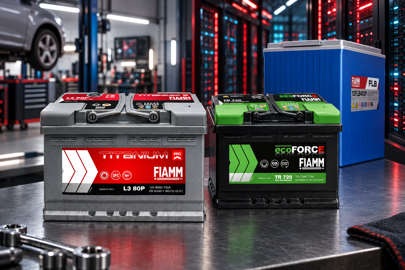 Batterie FIAMM TITANIUM PRO, ecoFORCE e FLB tra officina e data center